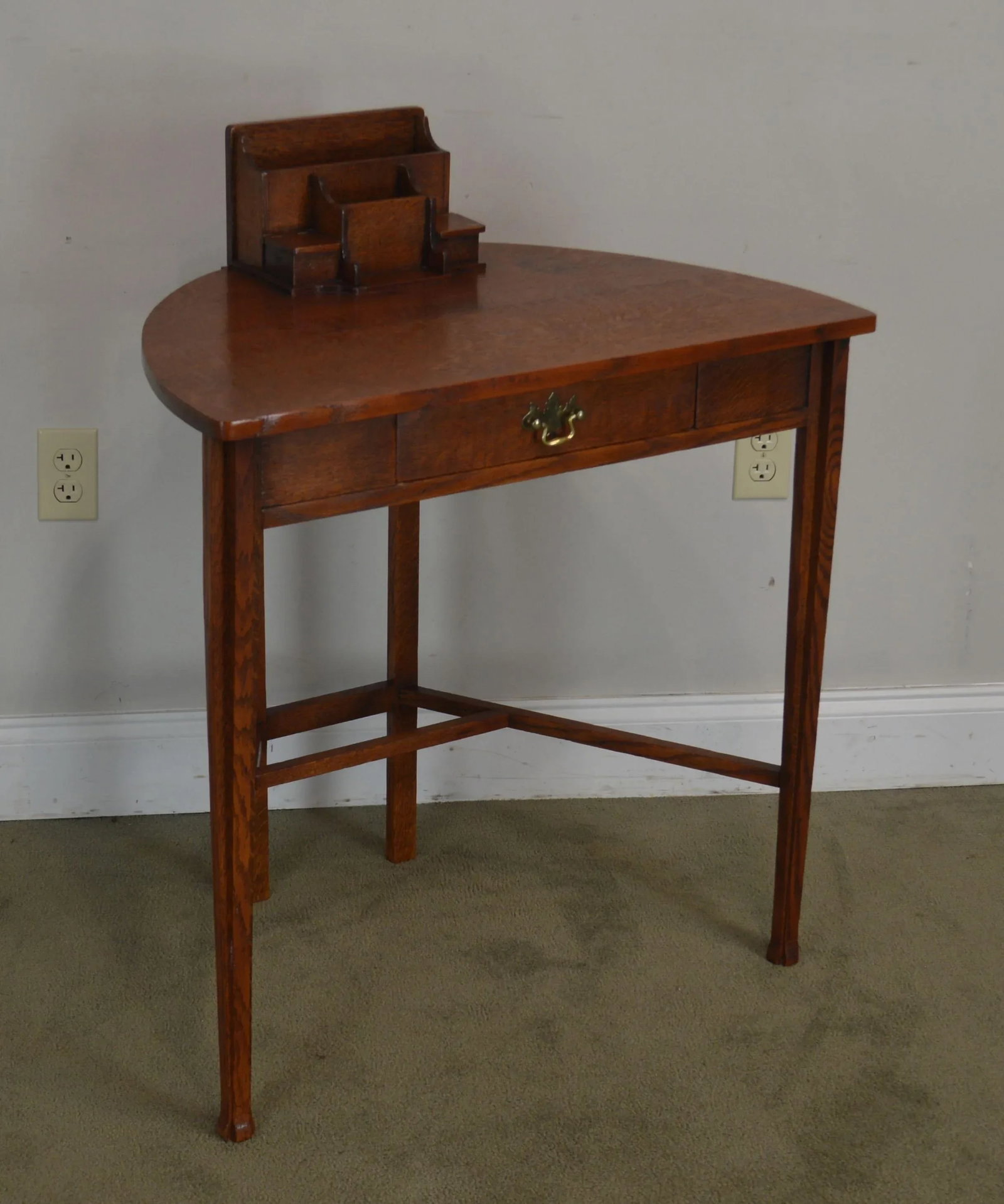 Antique Mission Oak Arts and Crafts Half Round Desk - 2