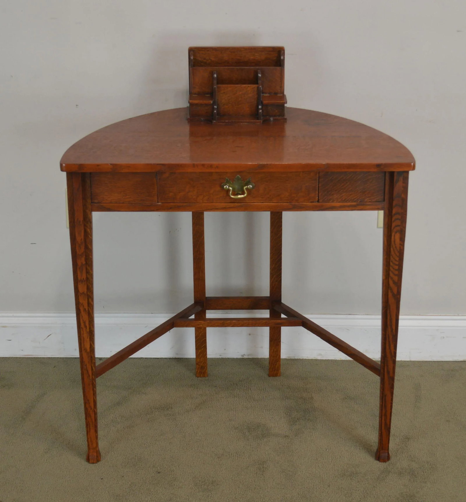 Antique Mission Oak Arts and Crafts Half Round Desk - 3