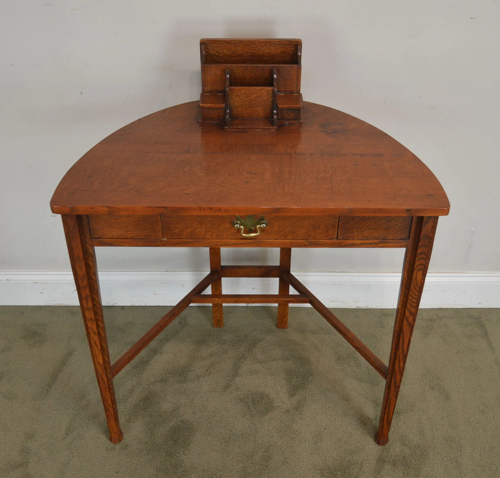 Antique Mission Oak Arts and Crafts Half Round Desk - 7