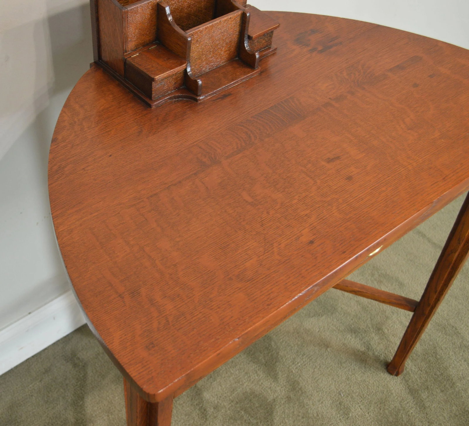 Antique Mission Oak Arts and Crafts Half Round Desk - 8