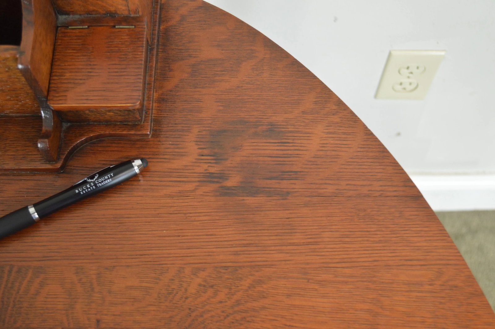 Antique Mission Oak Arts and Crafts Half Round Desk - 9