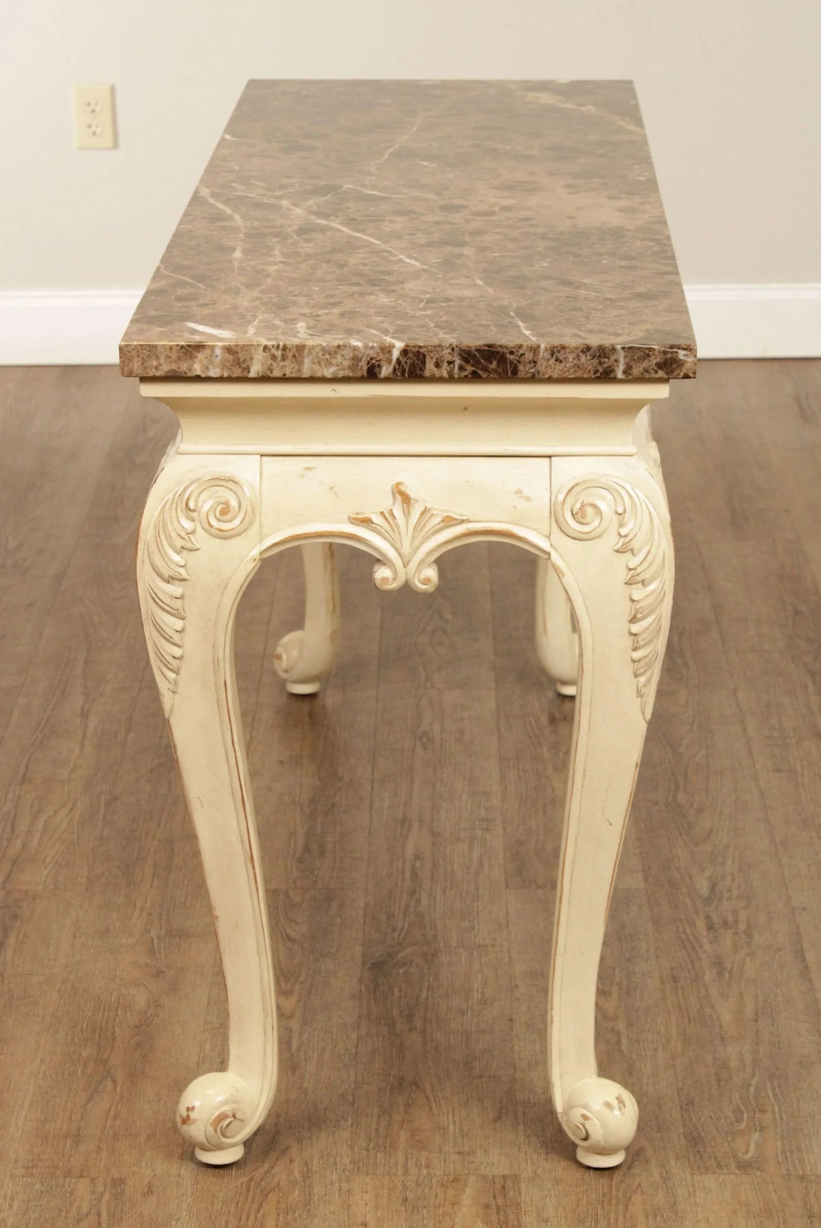 French Provincial Style Painted Console Table with Marble Top - 11