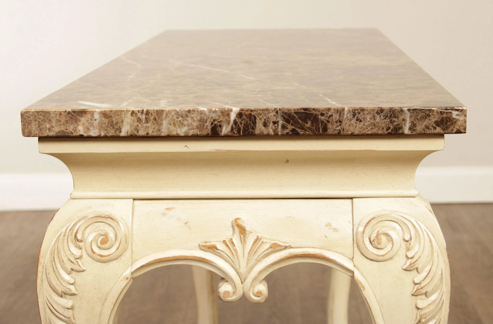 French Provincial Style Painted Console Table with Marble Top - 12