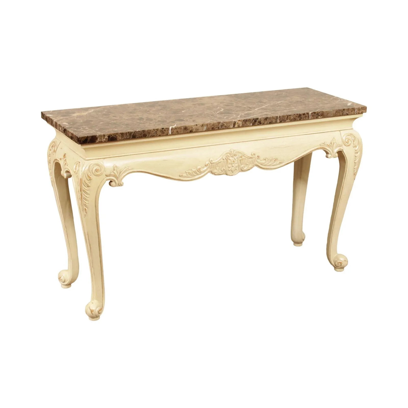 French Provincial Style Painted Console Table with Marble Top - 13