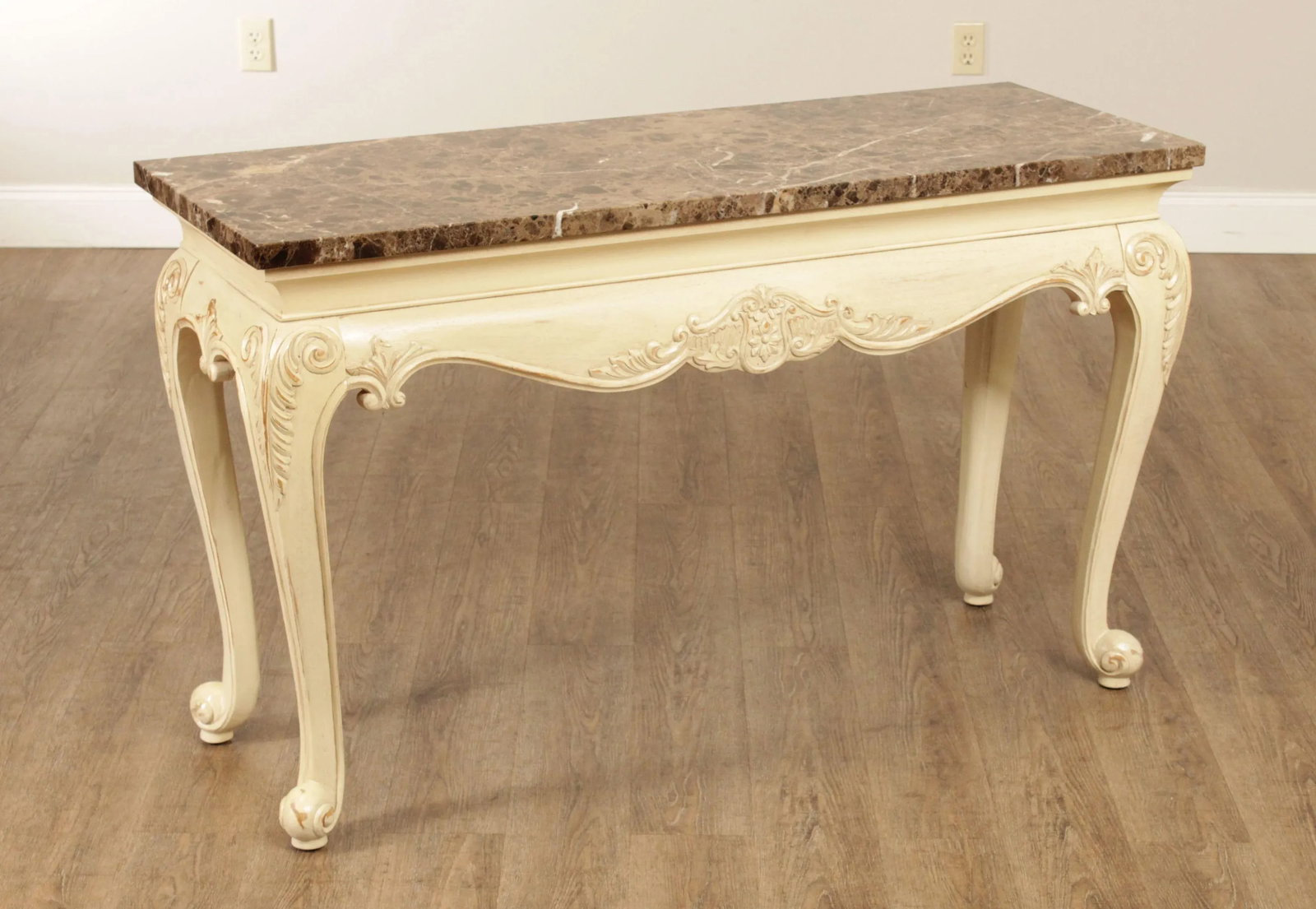 French Provincial Style Painted Console Table with Marble Top - 2