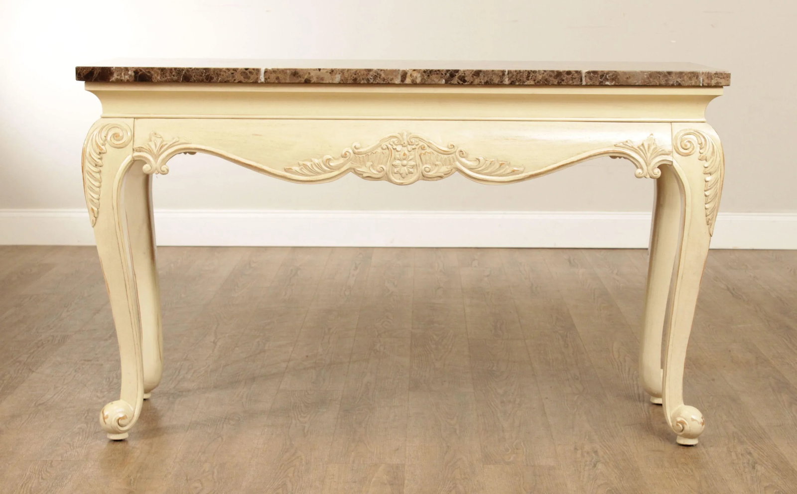 French Provincial Style Painted Console Table with Marble Top - 4