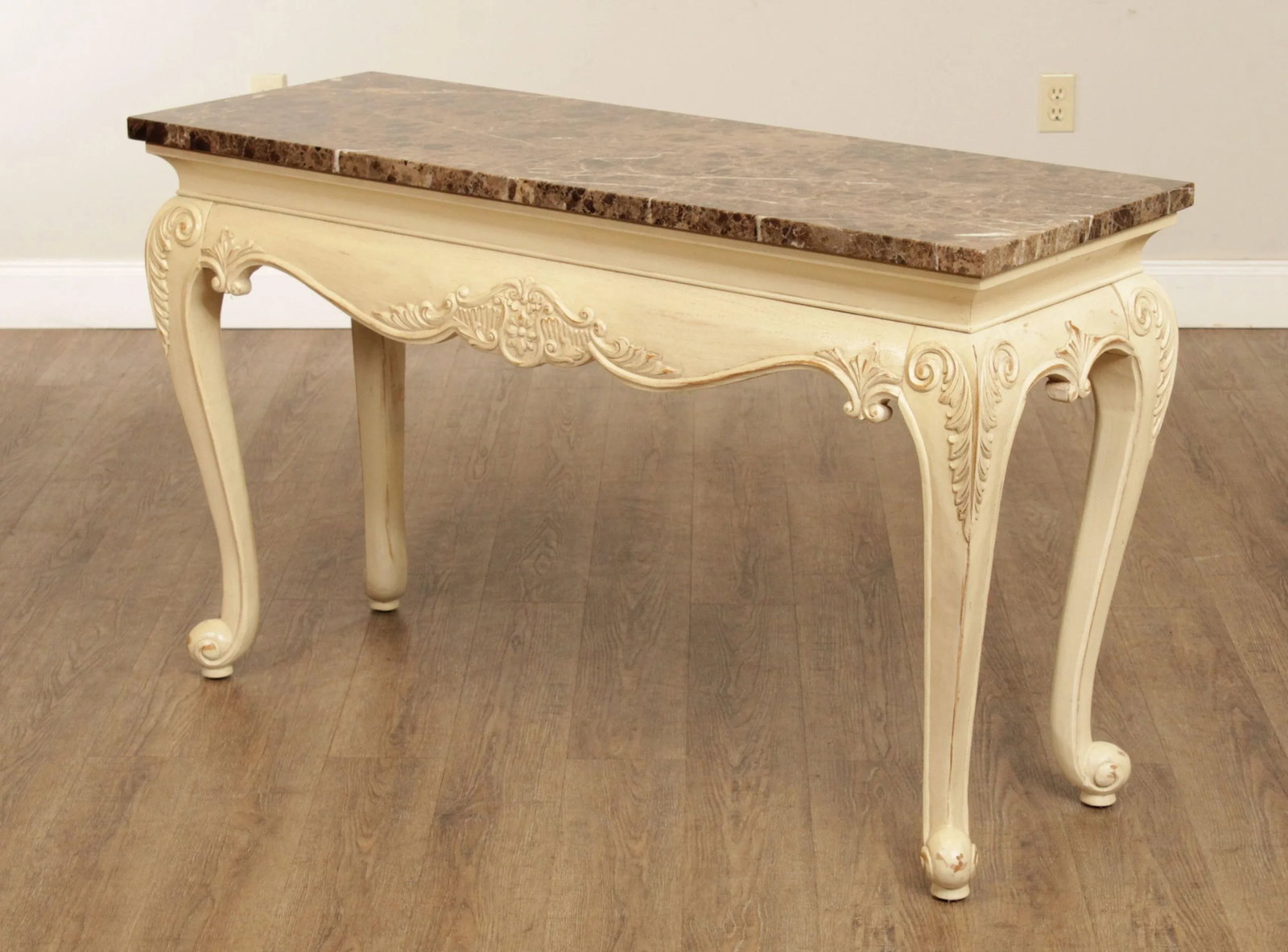 French Provincial Style Painted Console Table with Marble Top - 6