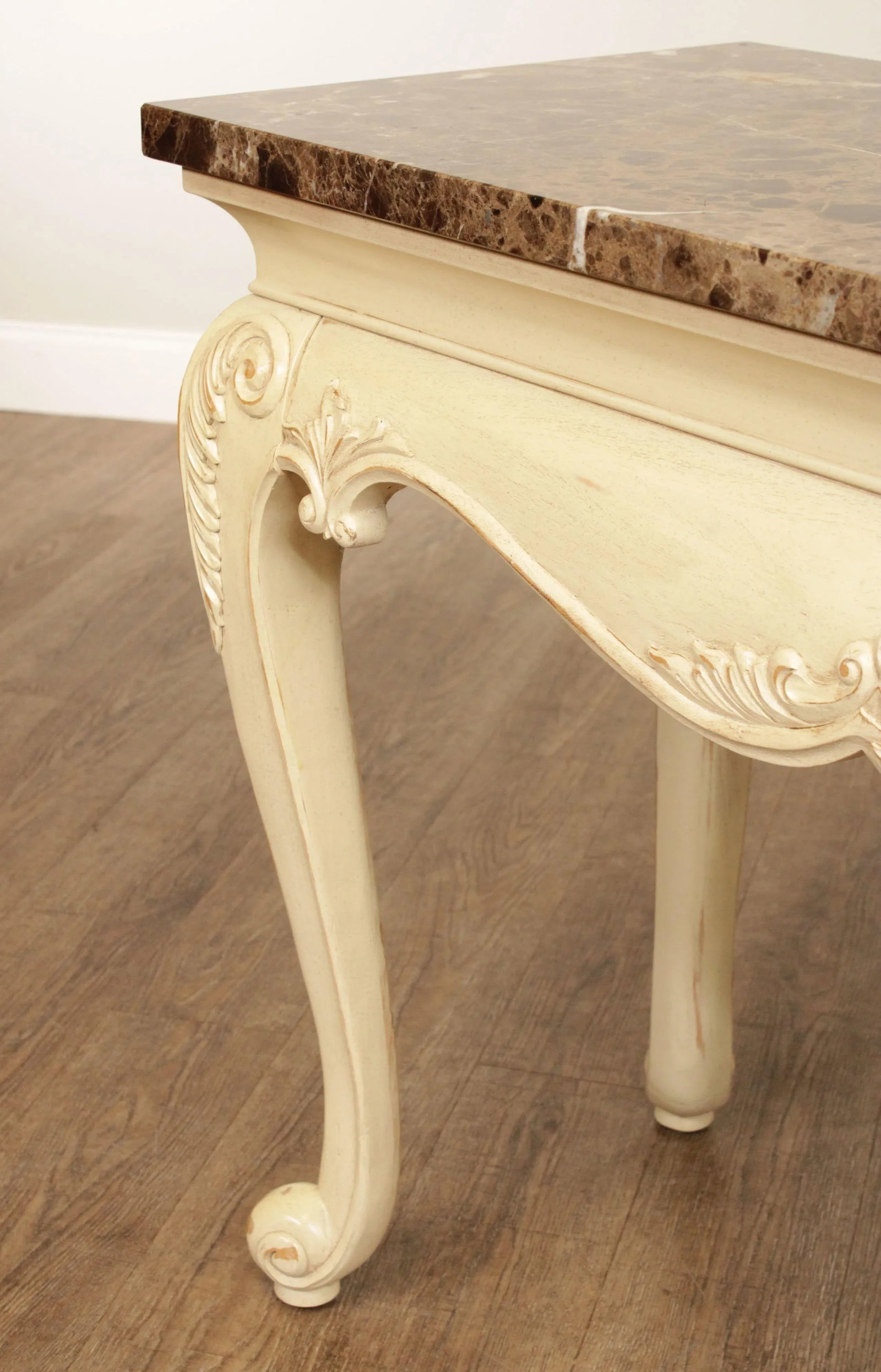 French Provincial Style Painted Console Table with Marble Top - 8