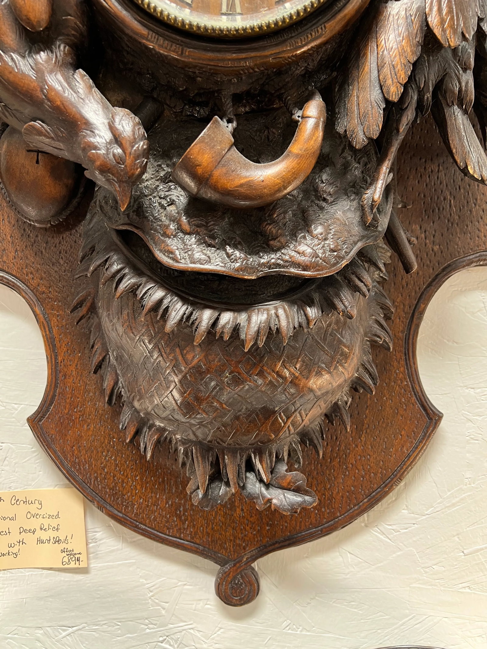 19th Century Black Forest Carved "Spoils of the Hunt" Wall Clock - 11