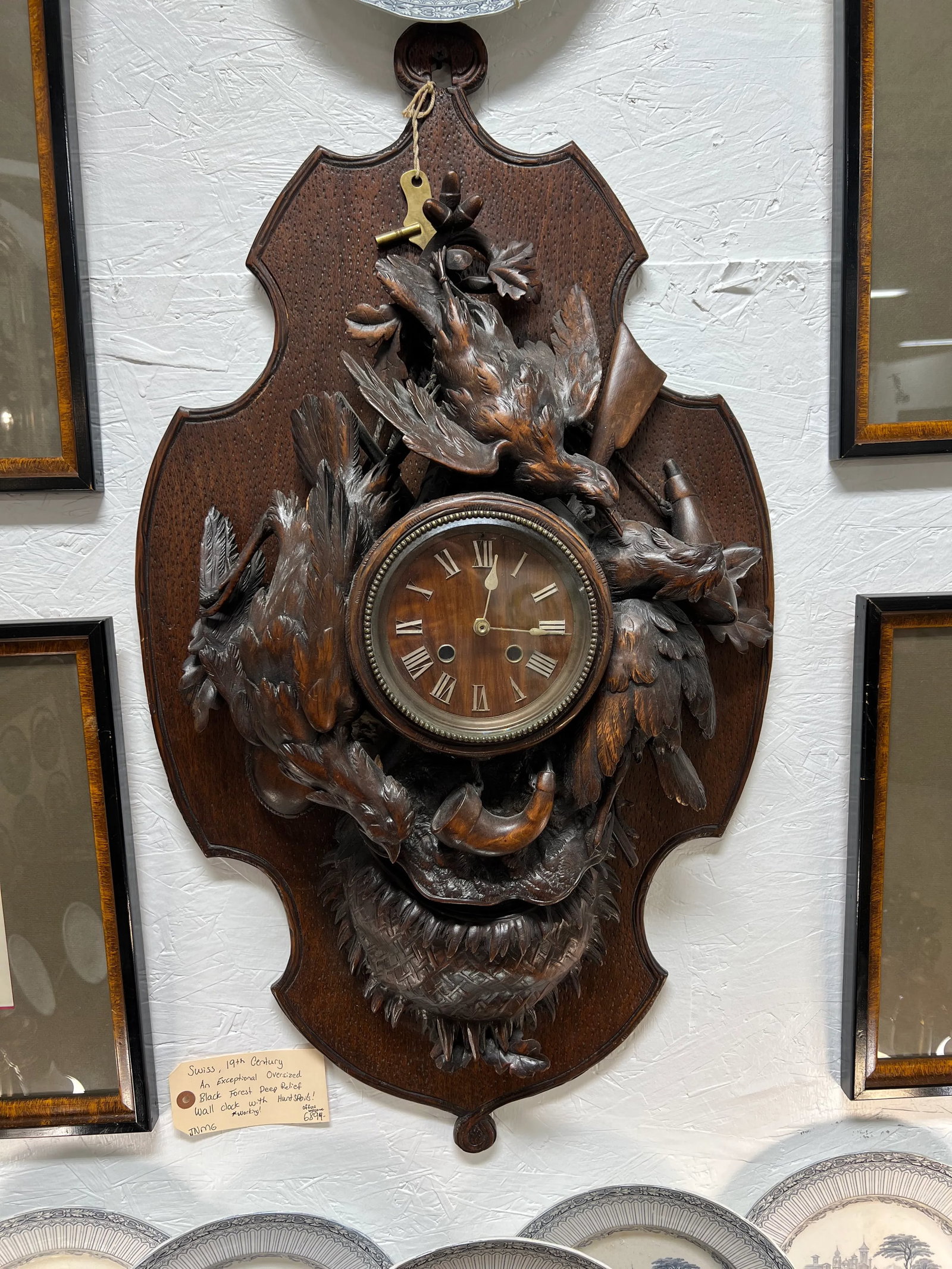 19th Century Black Forest Carved "Spoils of the Hunt" Wall Clock - 12