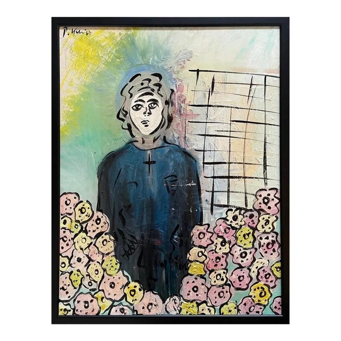 1960s Abstract Figurative Acrylic Painting by Peter Keil: Peter Keil is a German artist that focuses primarily on abstract expressionism. Keil painted with some of the greats including Joan MirÃ³, Pablo Picasso and Andy Warhol, to name a few. This 