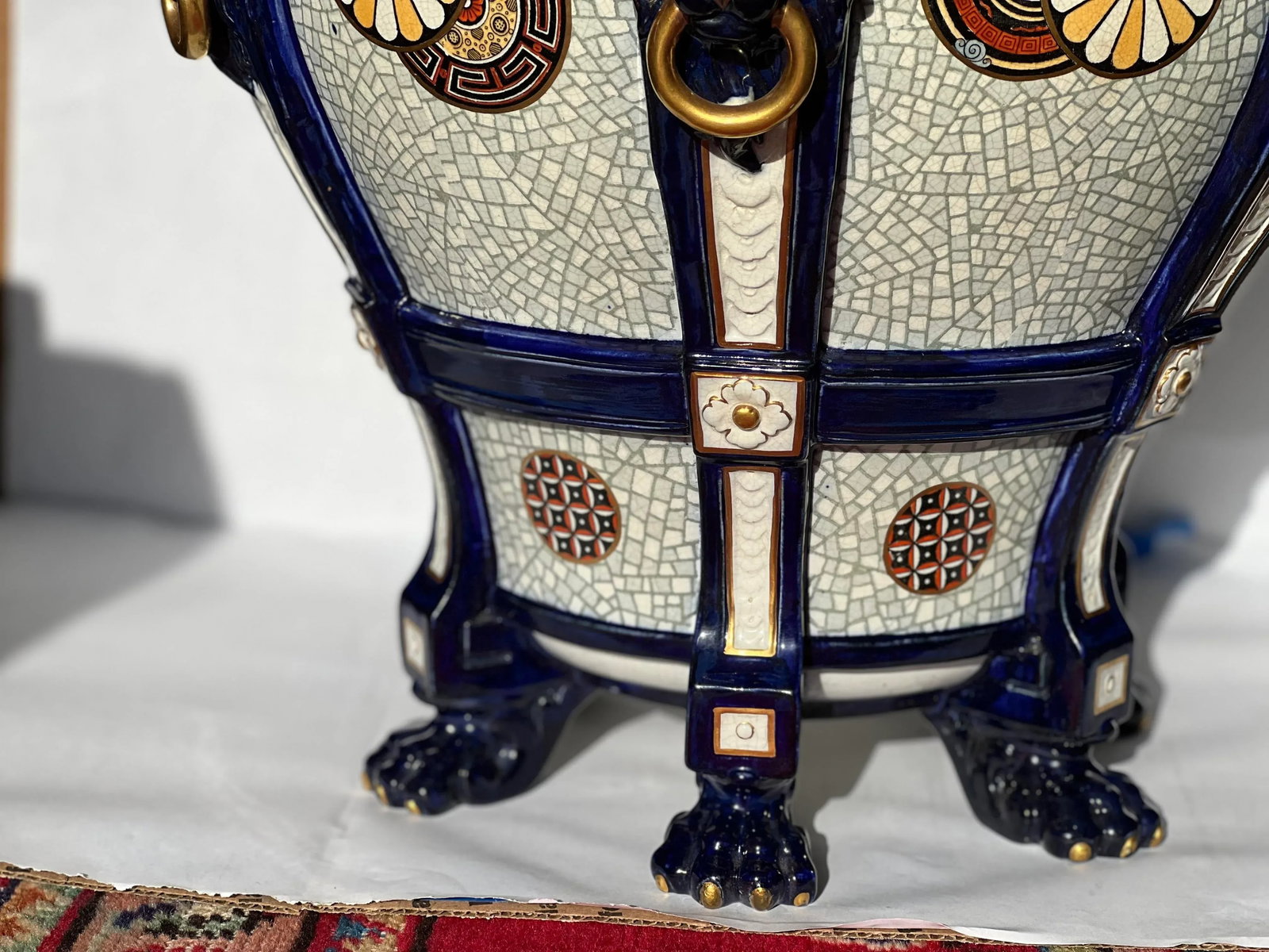 19th Century Vintage Minton Majolica Lion Head Handled Ascetic Jardiniere - 2