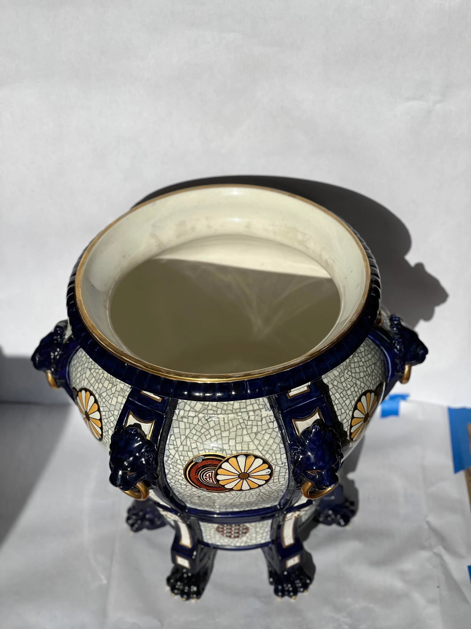19th Century Vintage Minton Majolica Lion Head Handled Ascetic Jardiniere - 3