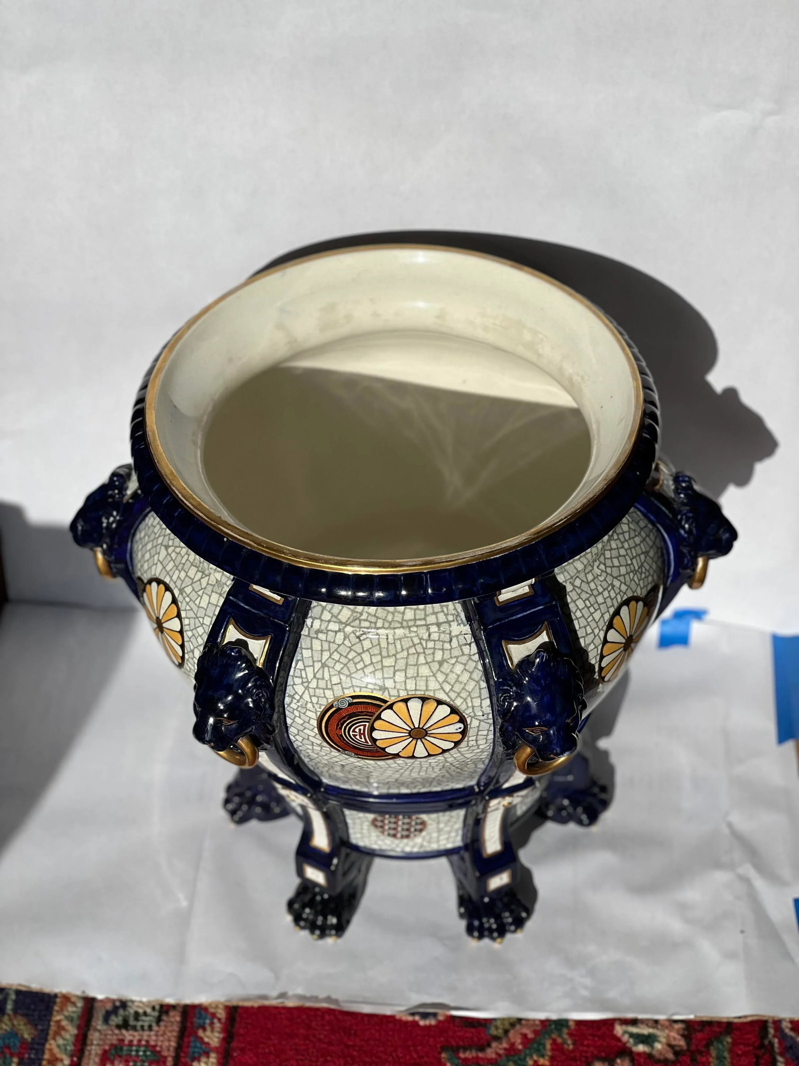 19th Century Vintage Minton Majolica Lion Head Handled Ascetic Jardiniere - 4