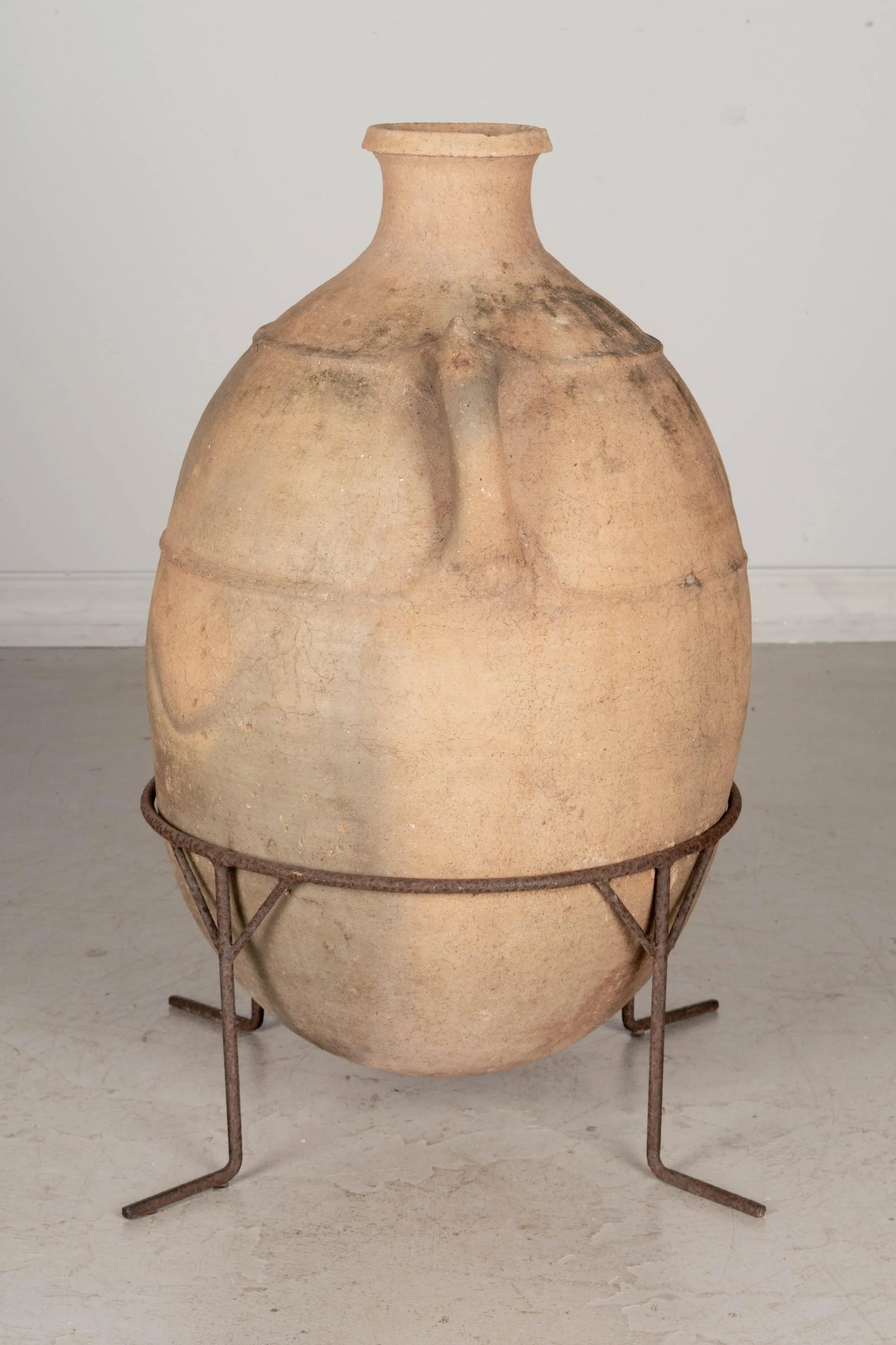 Large Moroccan Terracotta Pottery Water Jar in Iron Stand - 2