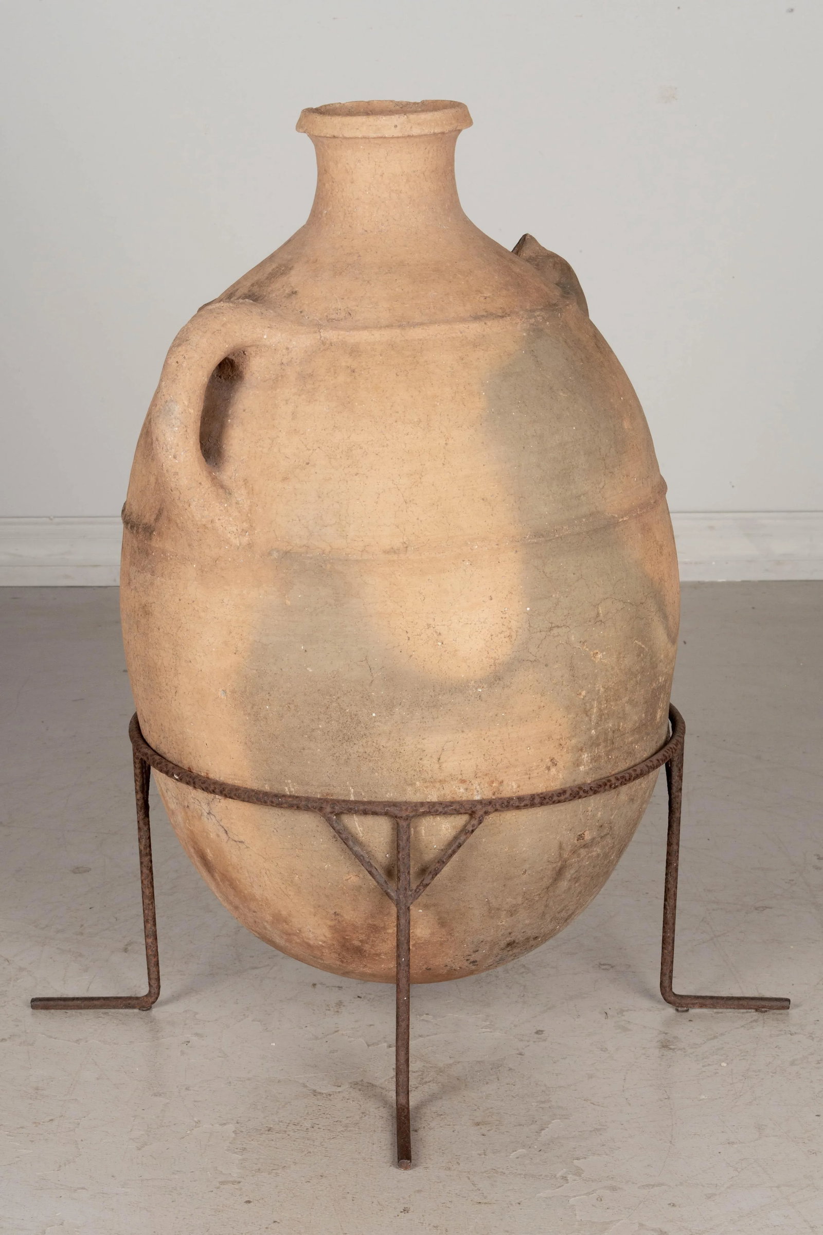 Large Moroccan Terracotta Pottery Water Jar in Iron Stand - 5