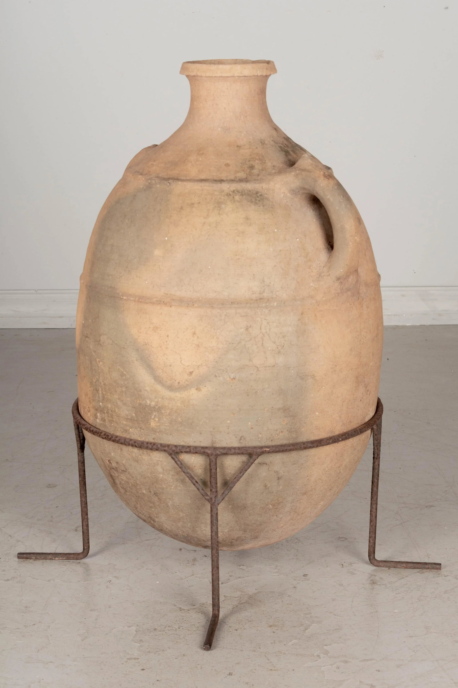Large Moroccan Terracotta Pottery Water Jar in Iron Stand - 7