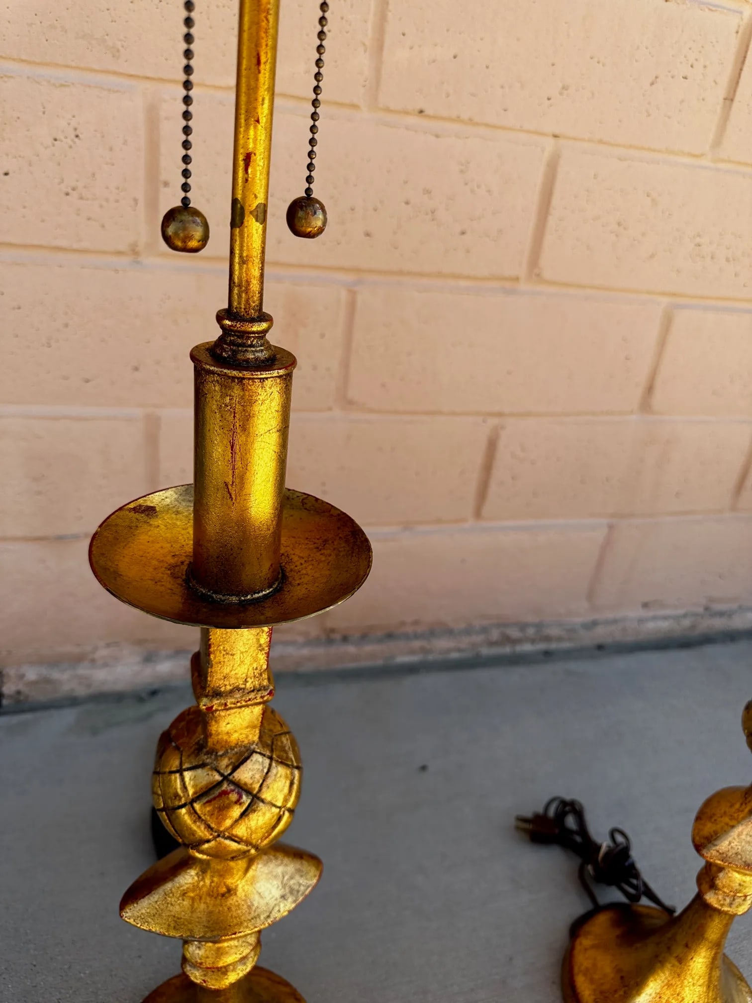 Vintage Alberto Giacometti Style Gilt Brass Table Lamps-A Pair - 8