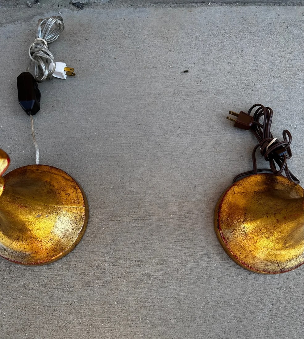 Vintage Alberto Giacometti Style Gilt Brass Table Lamps-A Pair - 9