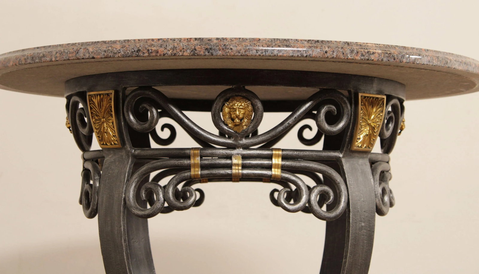 Labarge Neoclassical Style Wrought Iron Stone Top Round Pub Table - 10