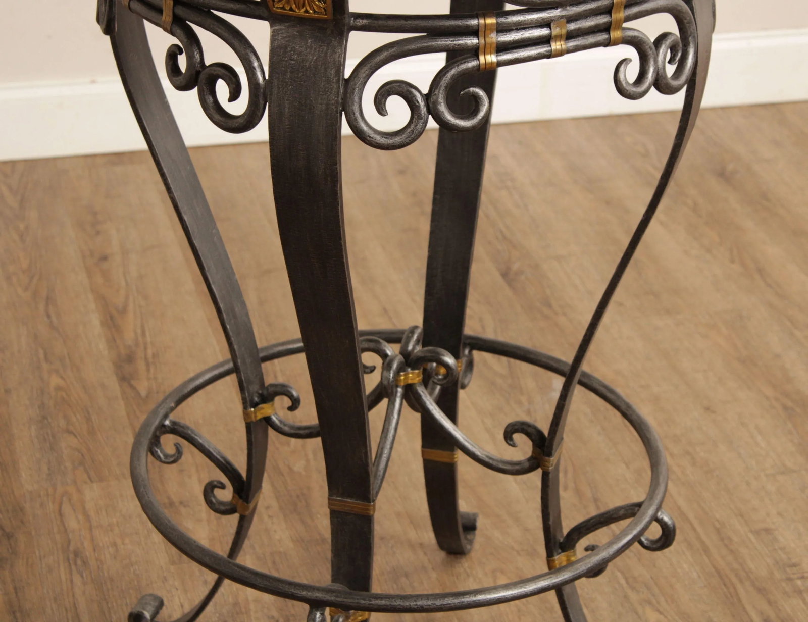 Labarge Neoclassical Style Wrought Iron Stone Top Round Pub Table - 11