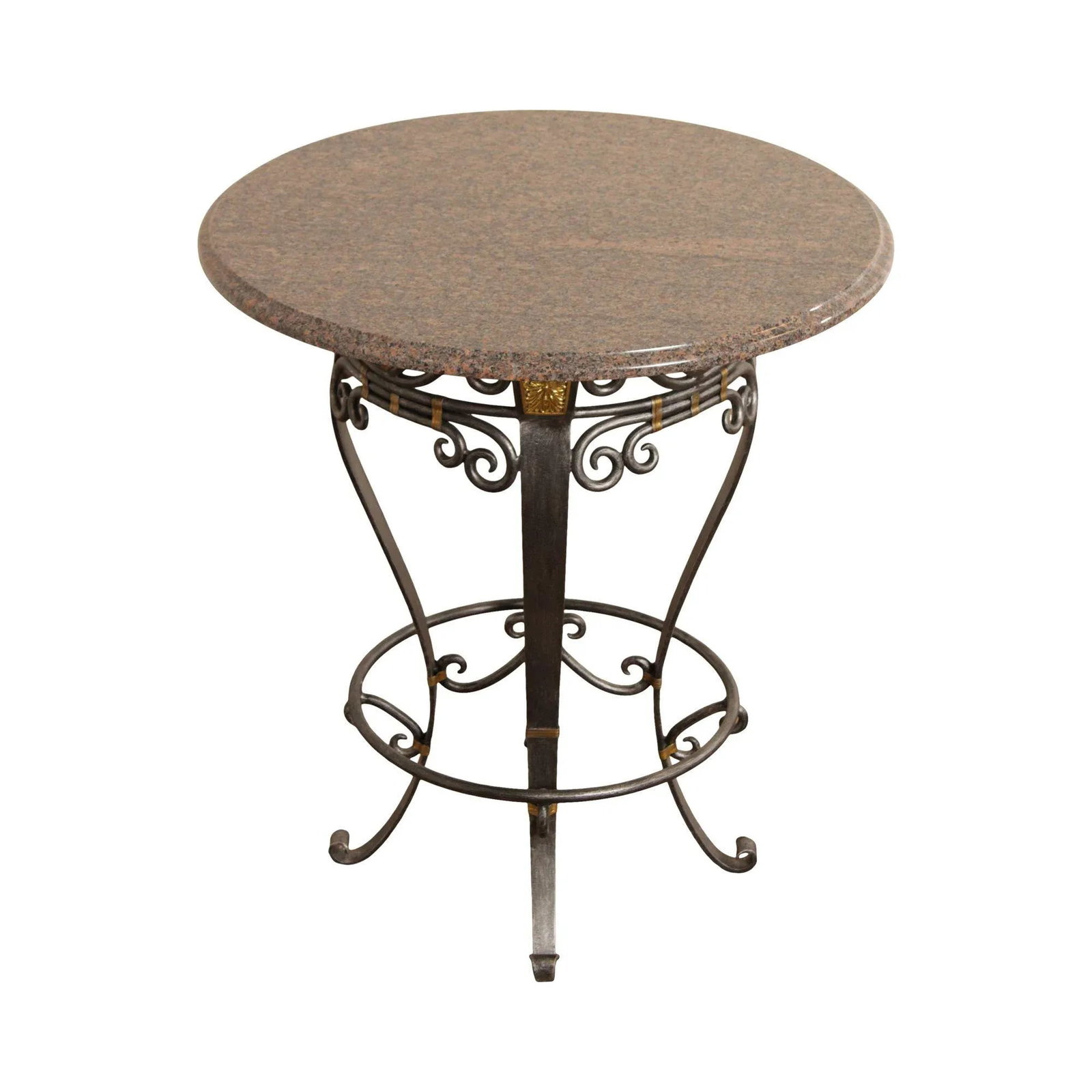 Labarge Neoclassical Style Wrought Iron Stone Top Round Pub Table - 13