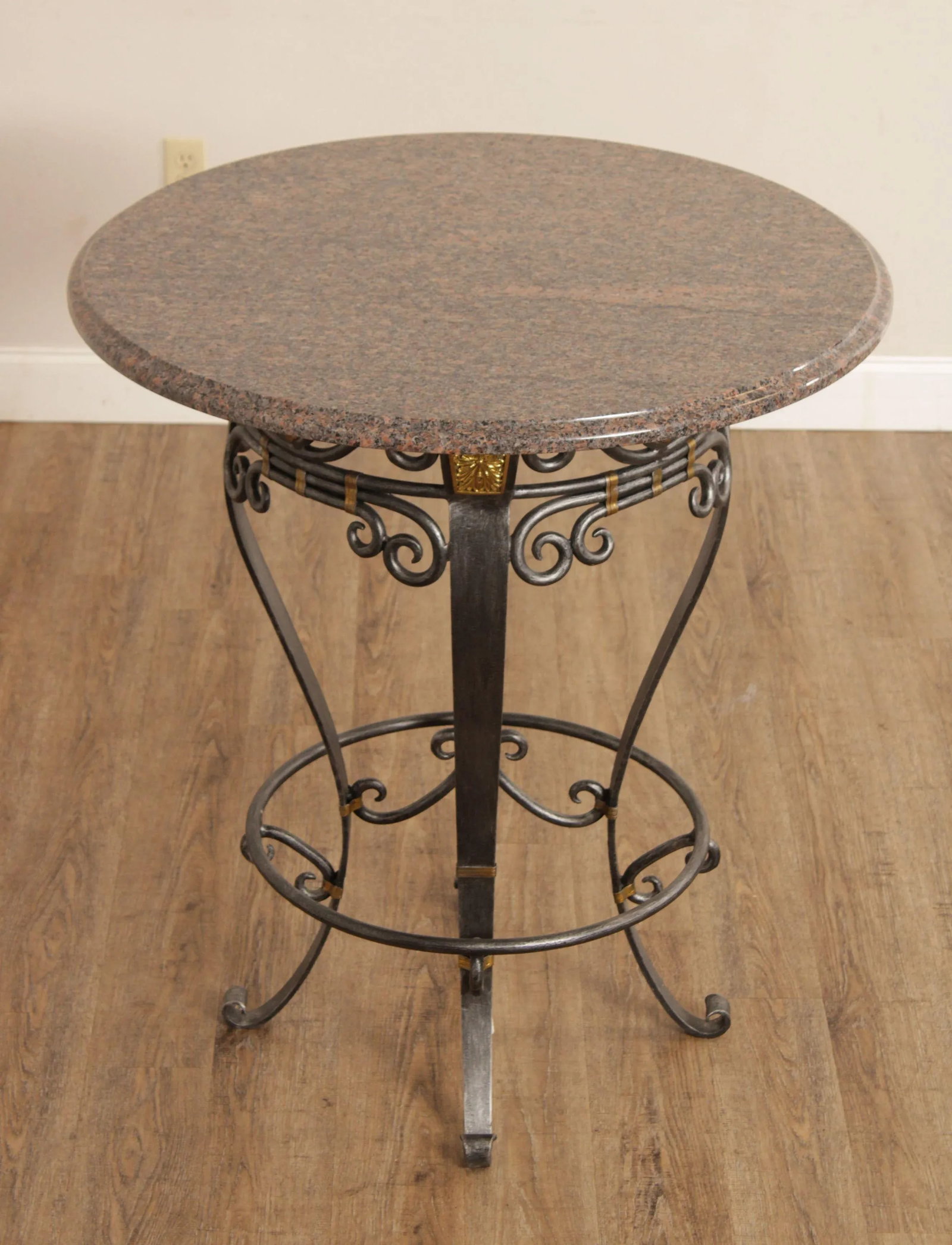 Labarge Neoclassical Style Wrought Iron Stone Top Round Pub Table - 2