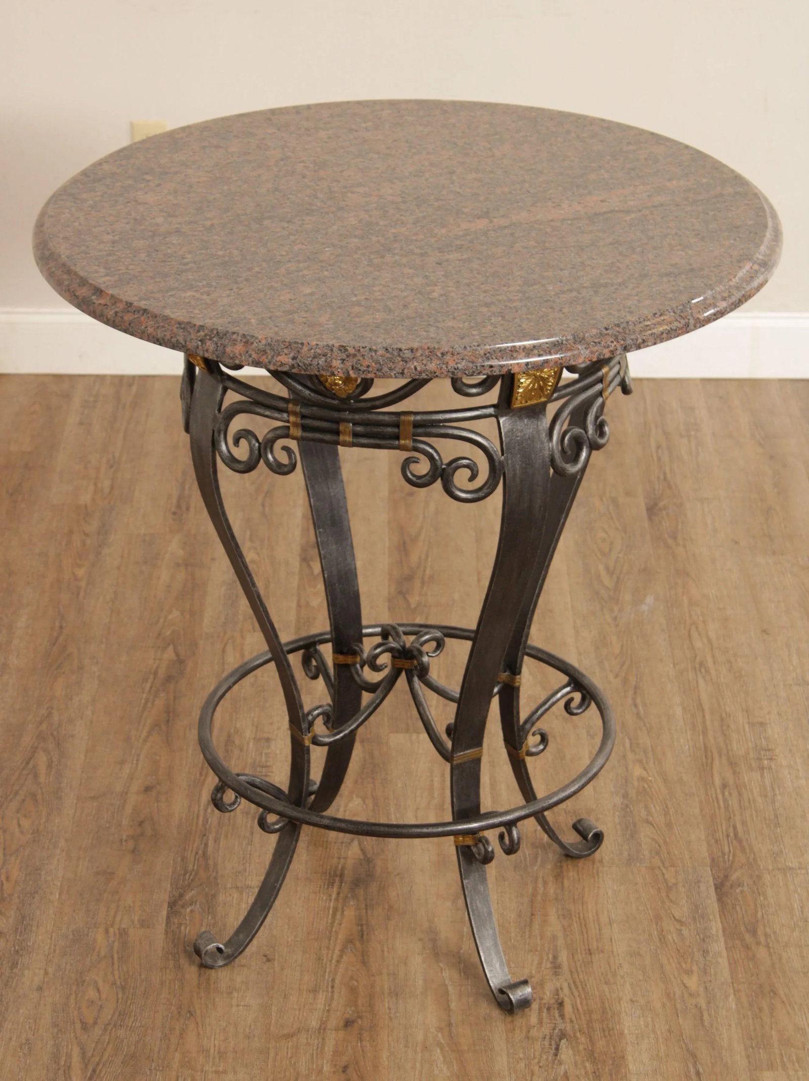 Labarge Neoclassical Style Wrought Iron Stone Top Round Pub Table - 3