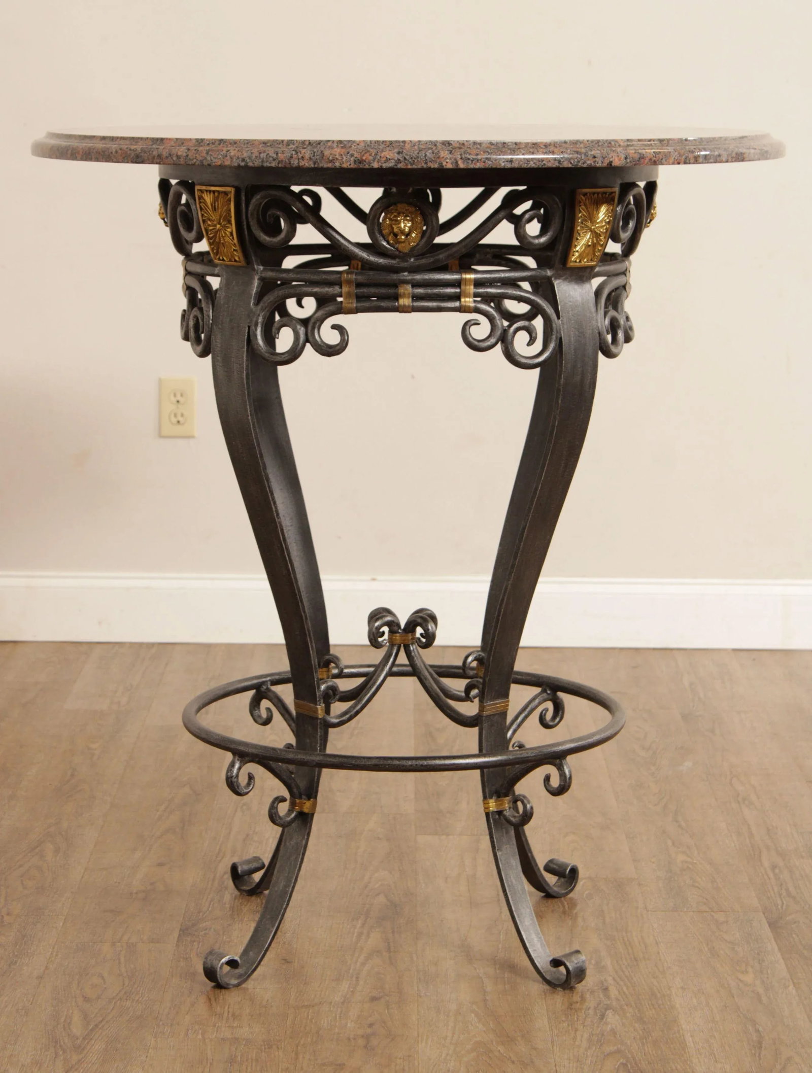 Labarge Neoclassical Style Wrought Iron Stone Top Round Pub Table - 4