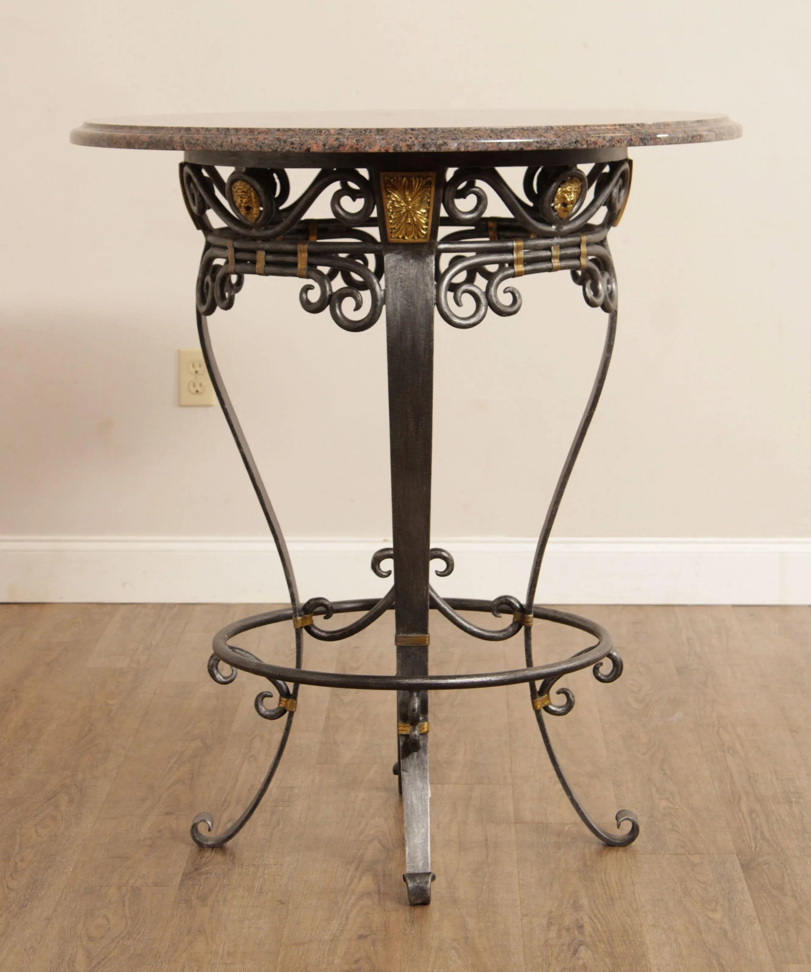 Labarge Neoclassical Style Wrought Iron Stone Top Round Pub Table - 5