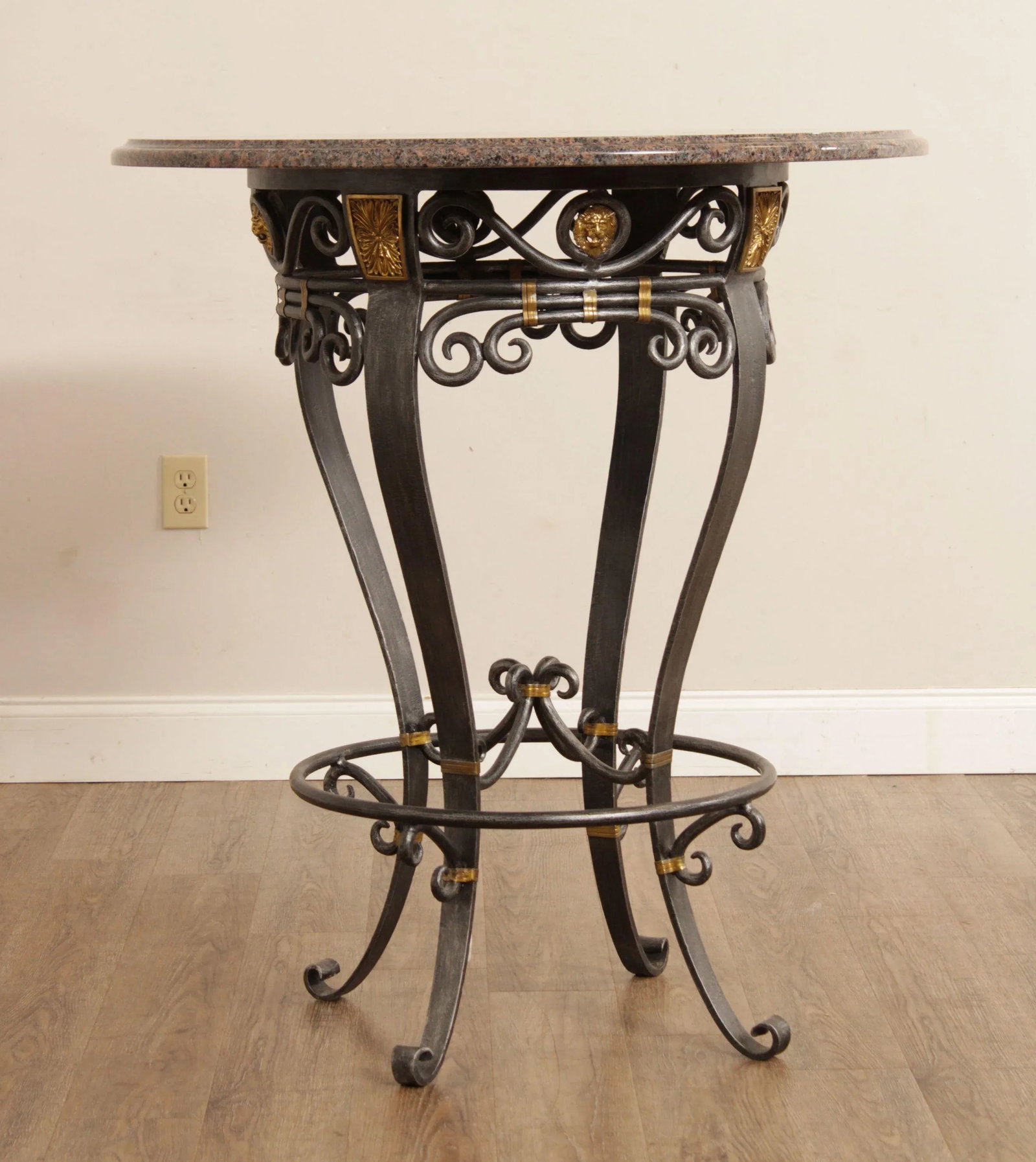Labarge Neoclassical Style Wrought Iron Stone Top Round Pub Table - 6