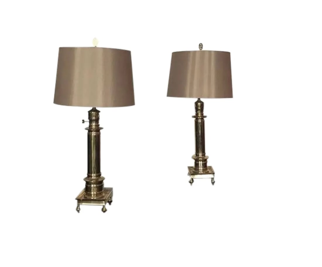 1960s Mid-Century Modern, Ming Style Brass Footed Table Lamps - a Pair - 11