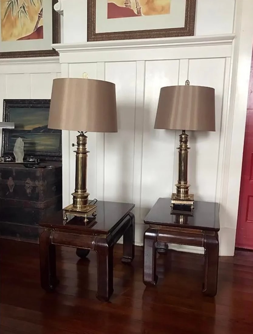 1960s Mid-Century Modern, Ming Style Brass Footed Table Lamps - a Pair - 4
