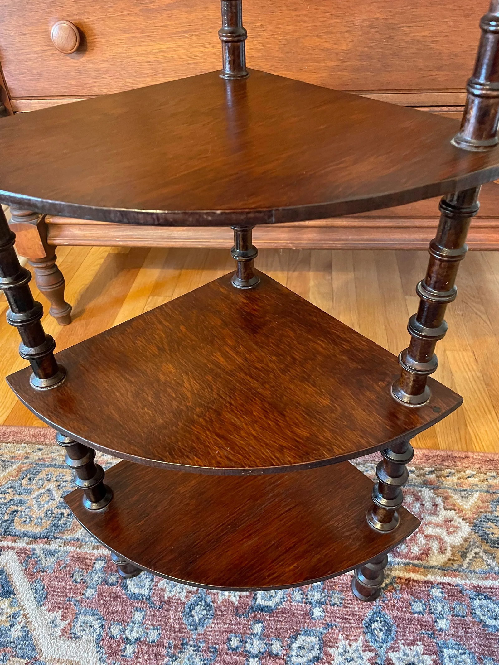 Antique 1800s Historic Folk Art Spool Four-Tier Corner Stand - 4