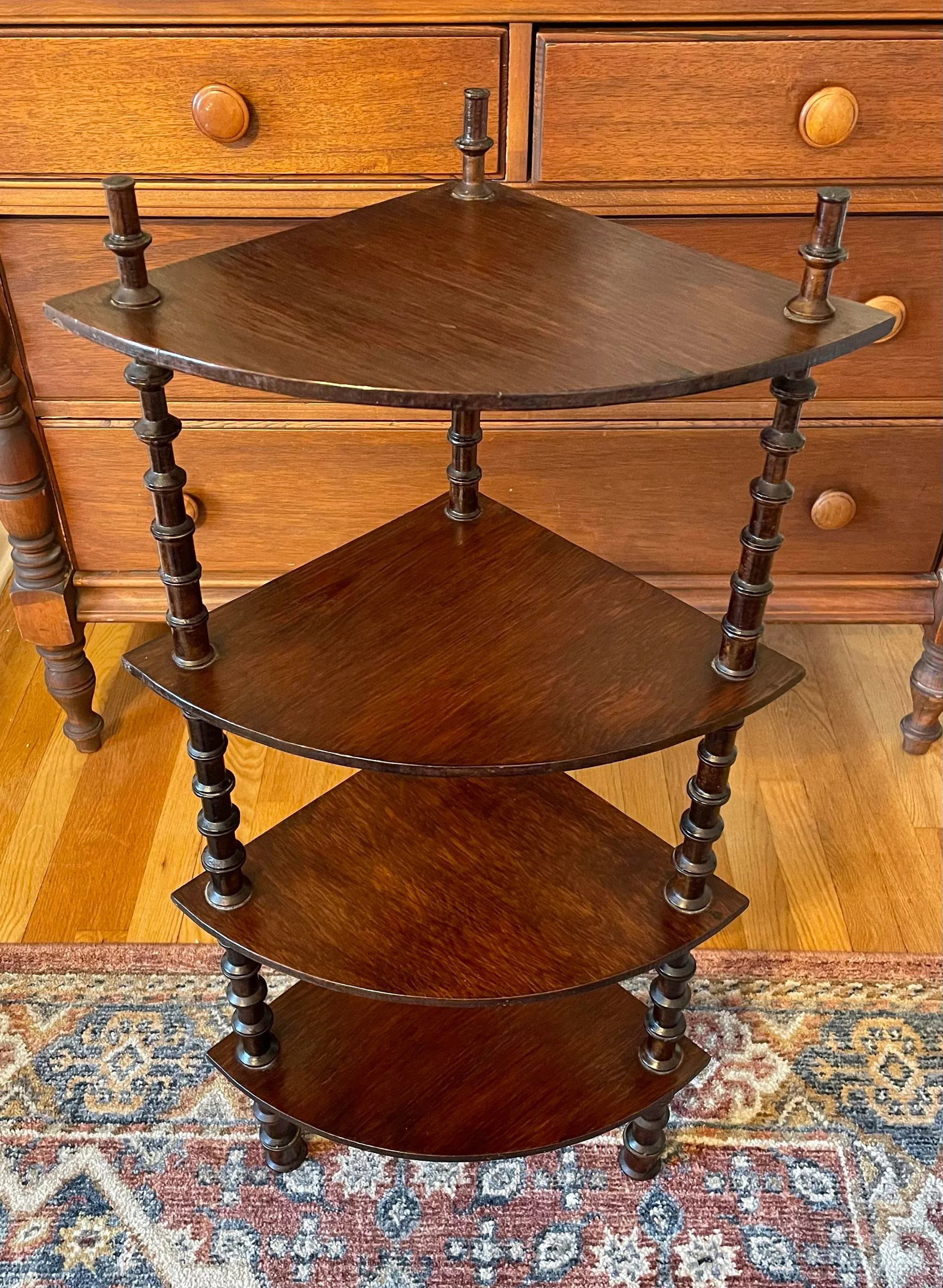 Antique 1800s Historic Folk Art Spool Four-Tier Corner Stand - 7