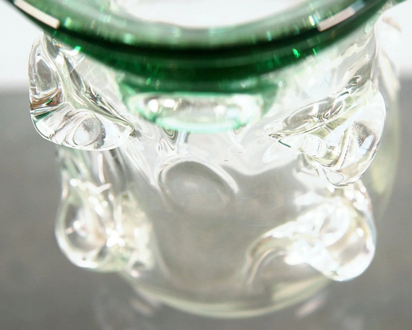 Mid Century Italian Murano Art Glass Green to Clear Brutalist Vase - 7