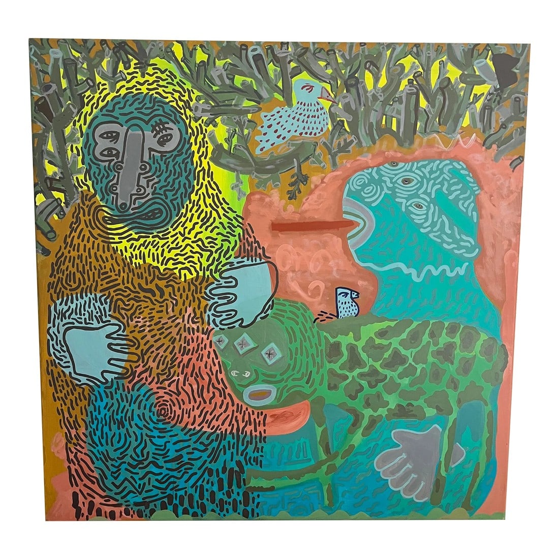 Contemporary Hungarian Pop Art Graffiti Mural Painting by Kovacs Budha Tamas: Kovacs Budha Tamas is one of Budapest's first generation of conceptual graffiti artists who have taken their form beyond juvenile street scrawling. Sometimes compared to Keith Haring, he studied at th