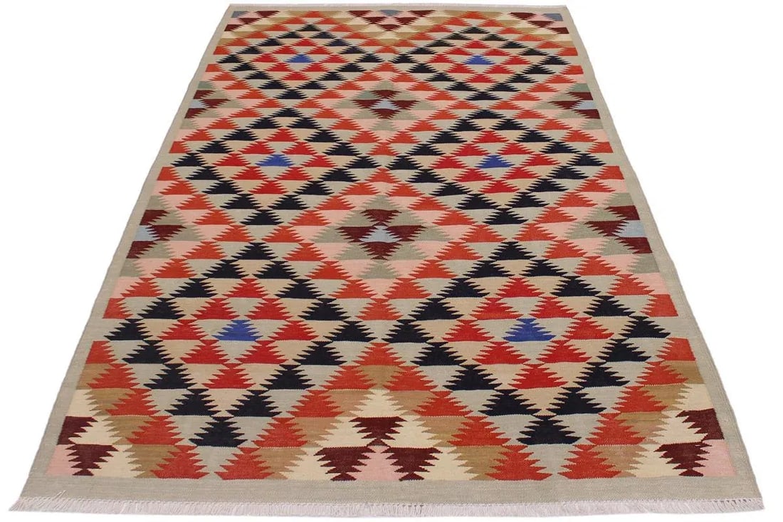 Geometric Kilim Hand-Woven Wool Rug -4'7" X 6'5" - 5