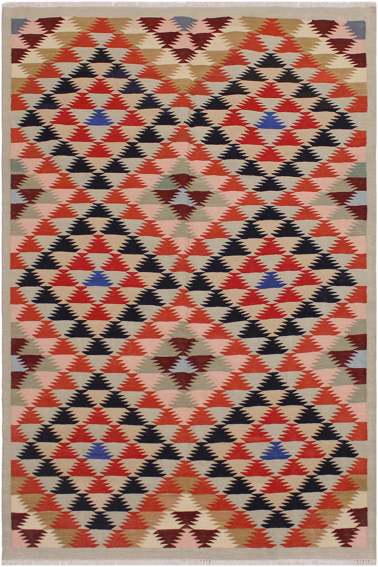 Geometric Kilim Hand-Woven Wool Rug -4'7" X 6'5" - 8