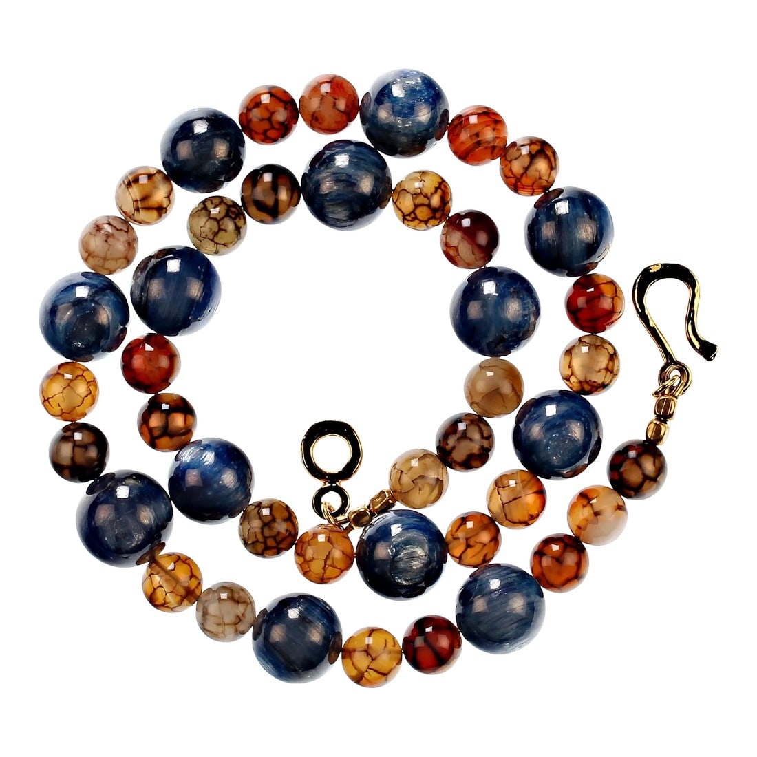 Kyanite and Spiderweb Jasper Necklace: This is part of Chairish's Fine Jewelry assortment. Stunning Chatoyant Blue Kyanite and Multicolor Spiderweb Jasper Necklace – A Winter Wardrobe Must-Have Discover the perfect blend of elegance and