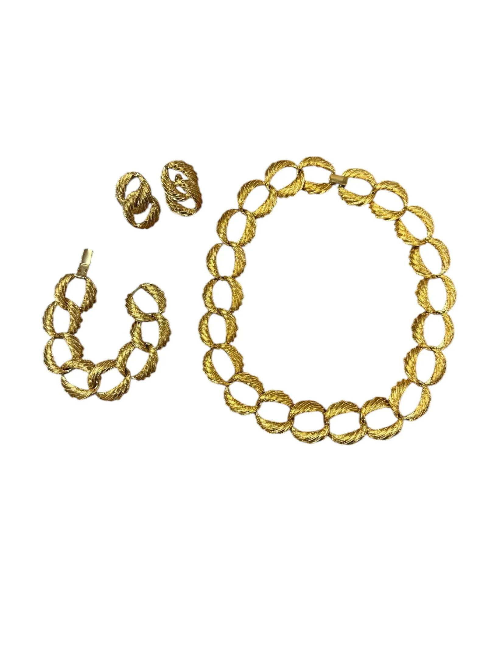Vintage Napier Gold Tone Chain Link Jewelry Set - Necklace Bracelet Earrings, 4 Pieces - 12