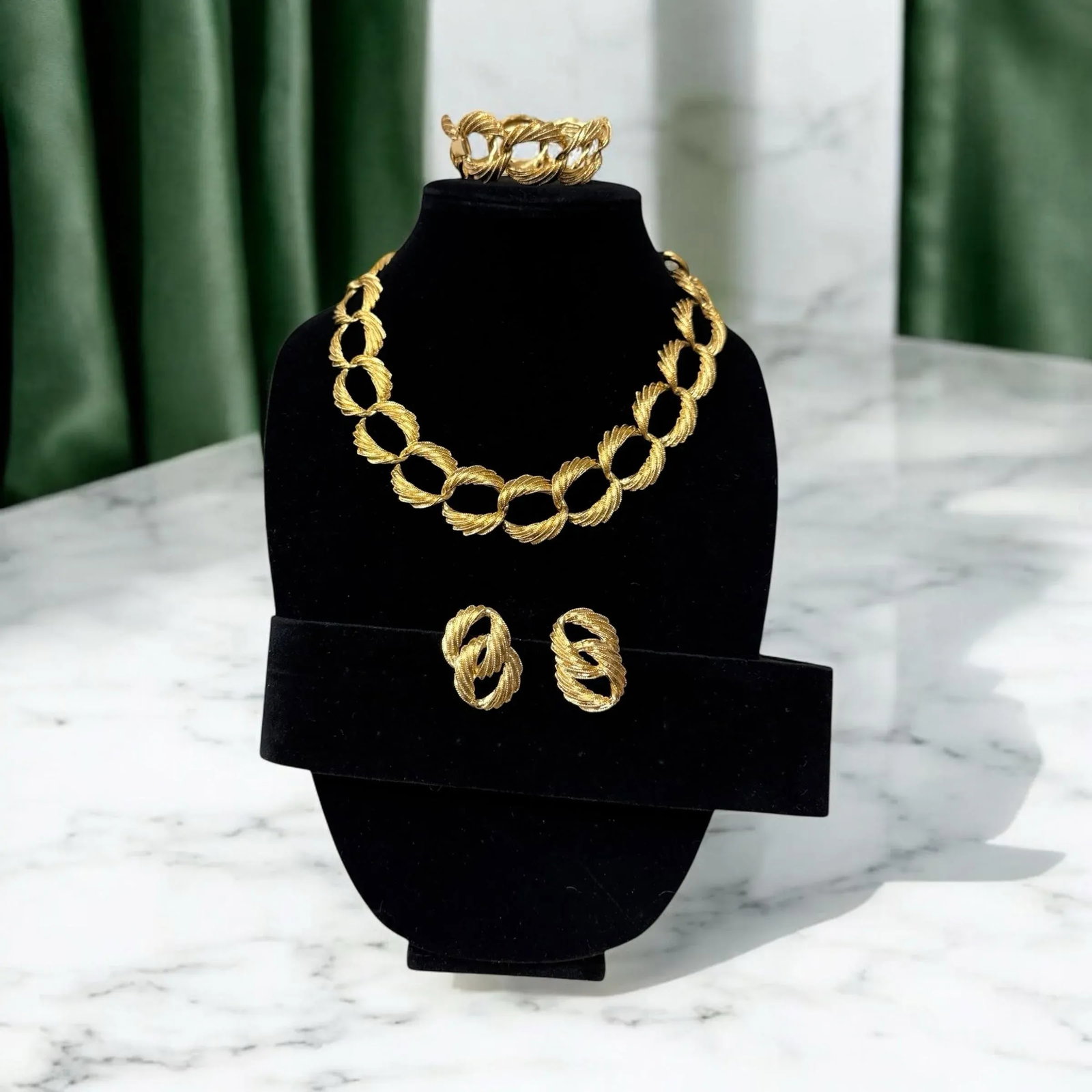 Vintage Napier Gold Tone Chain Link Jewelry Set - Necklace Bracelet Earrings, 4 Pieces - 4