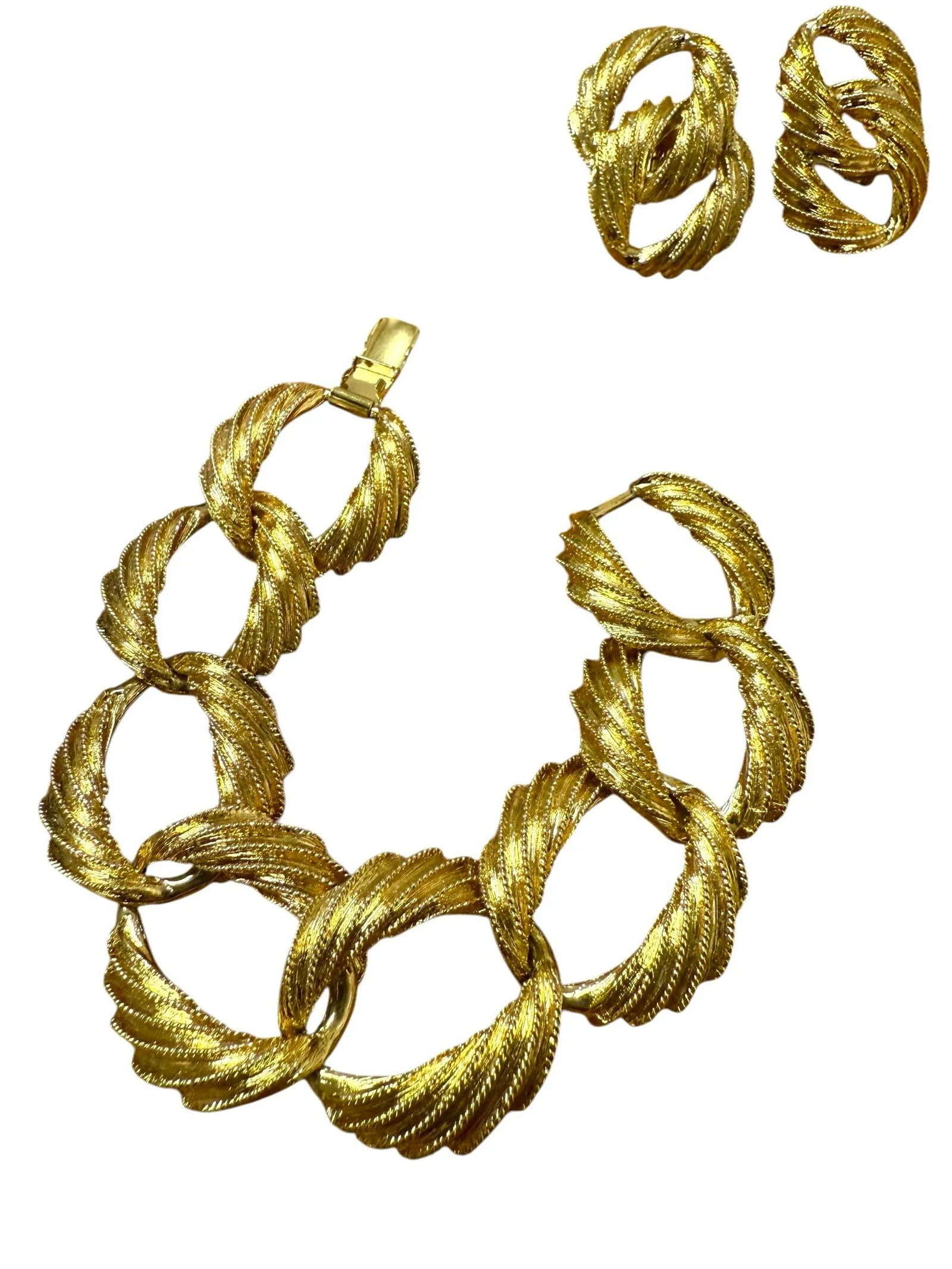 Vintage Napier Gold Tone Chain Link Jewelry Set - Necklace Bracelet Earrings, 4 Pieces - 8