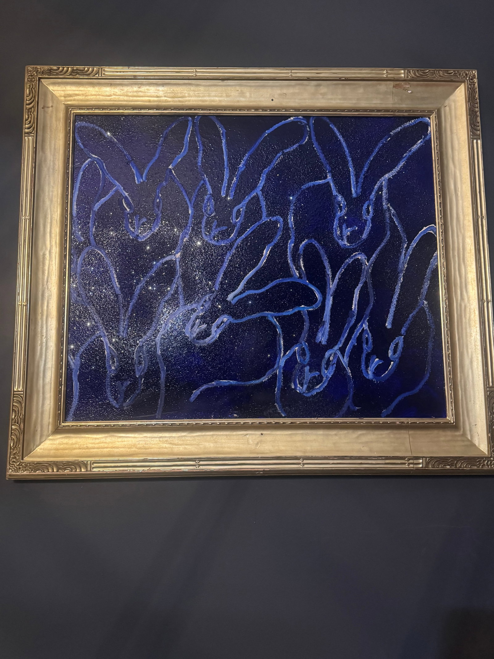 Monumental Blue Bunnies Painting by Hunt Slonem - 4