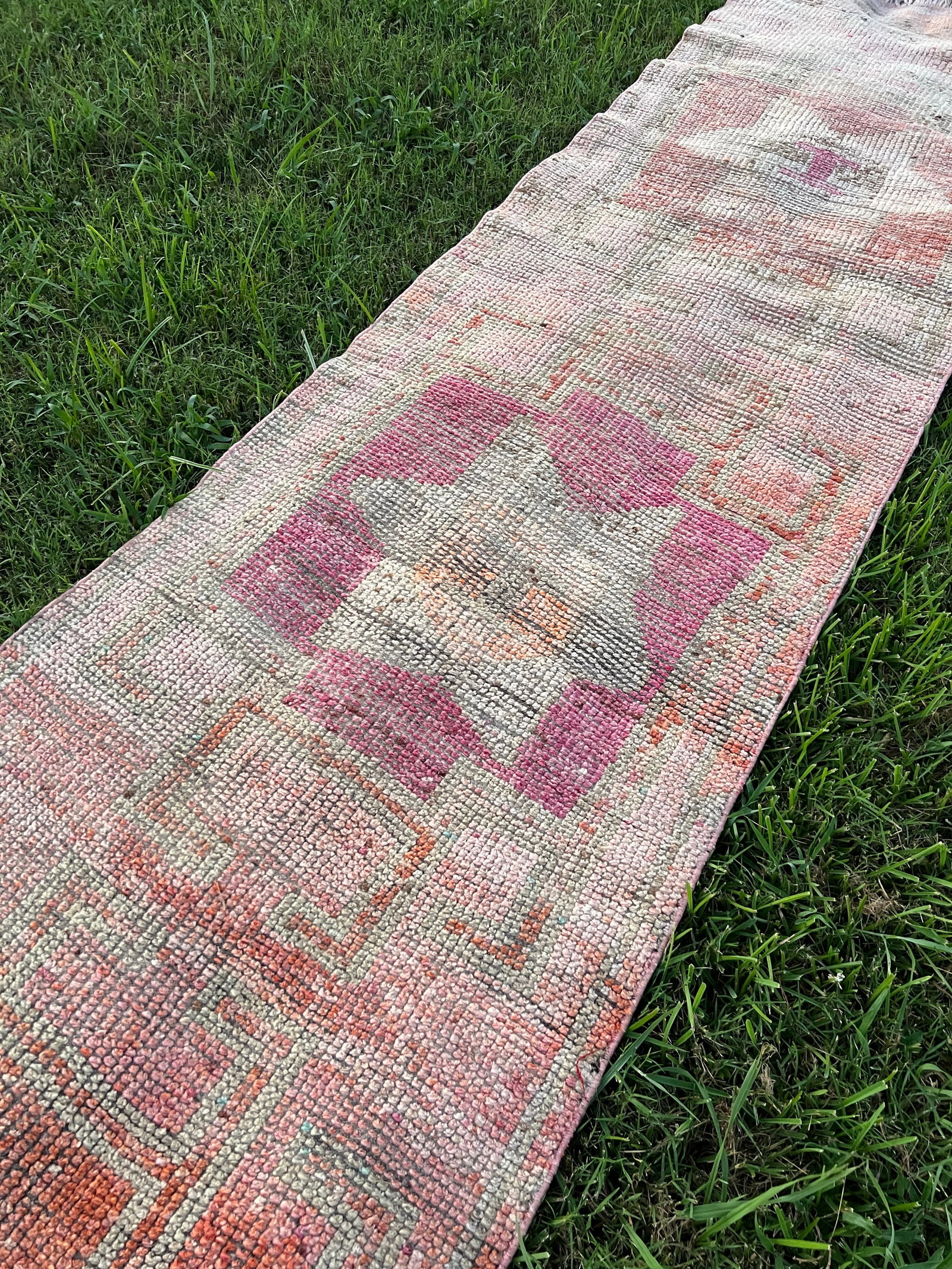 Muted Color Vintage Handmade Herki Runner Rug - 3