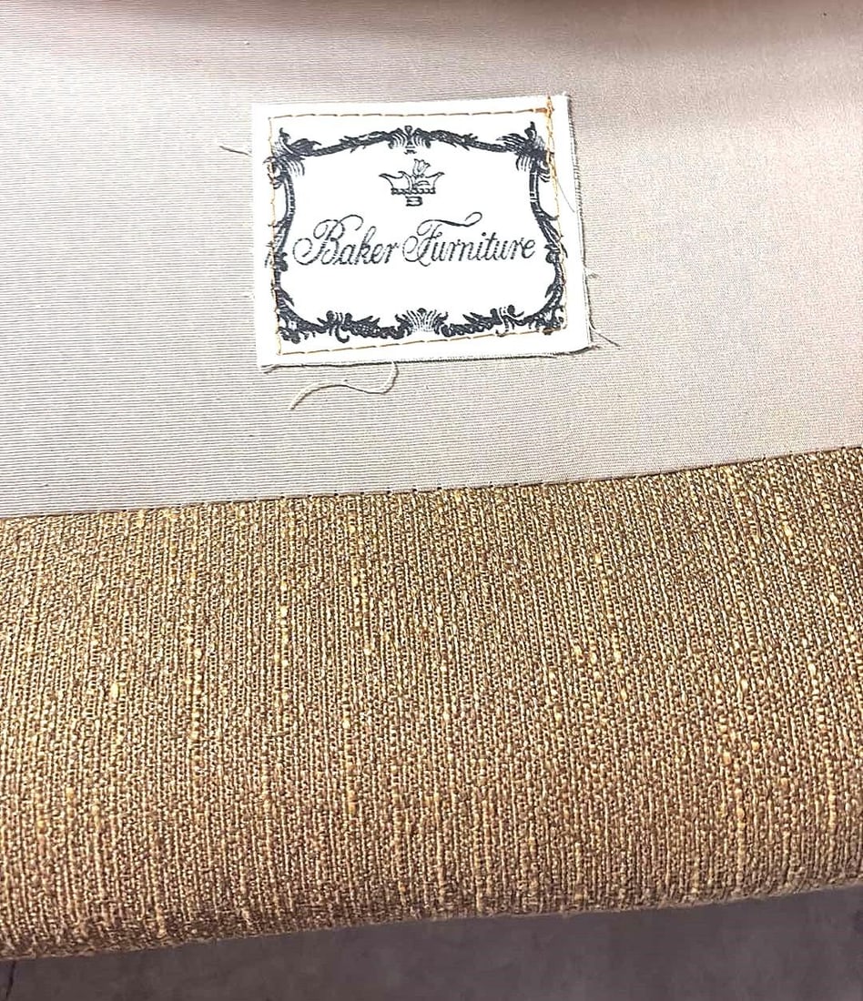 Baker Furniture Company Camelback Loveseat Upholstered in Gold Luxury Fabric - Vintage Early 21st Ce - 2