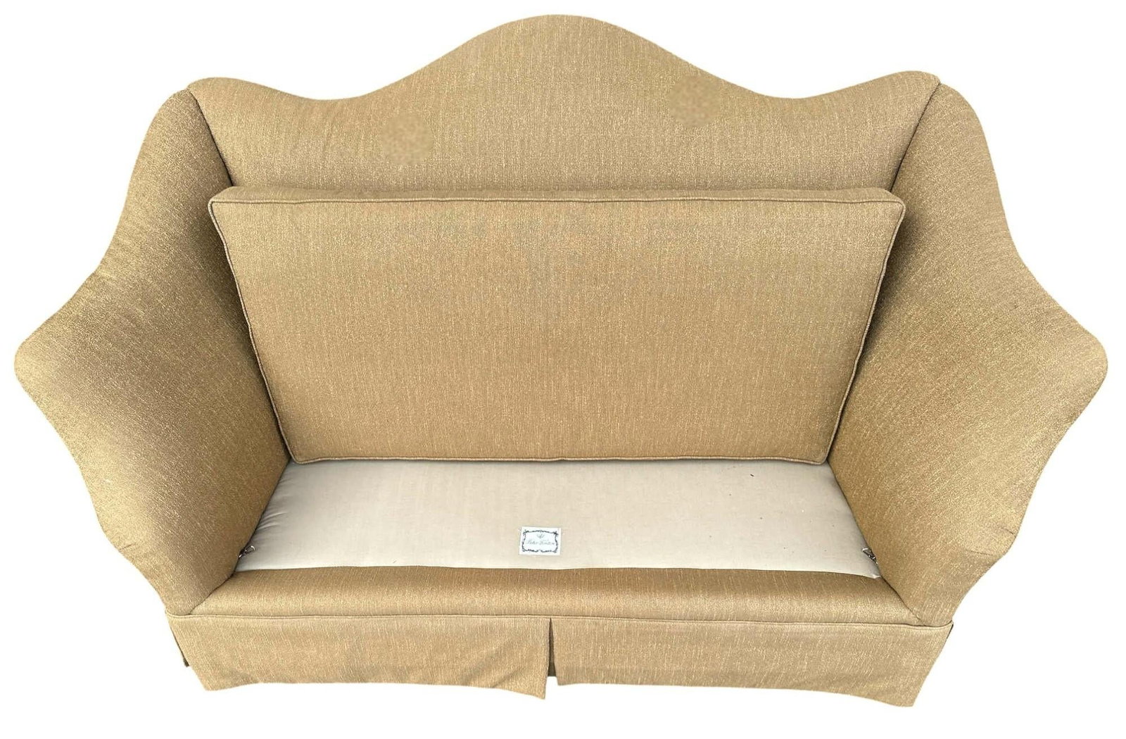 Baker Furniture Company Camelback Loveseat Upholstered in Gold Luxury Fabric - Vintage Early 21st Ce - 4
