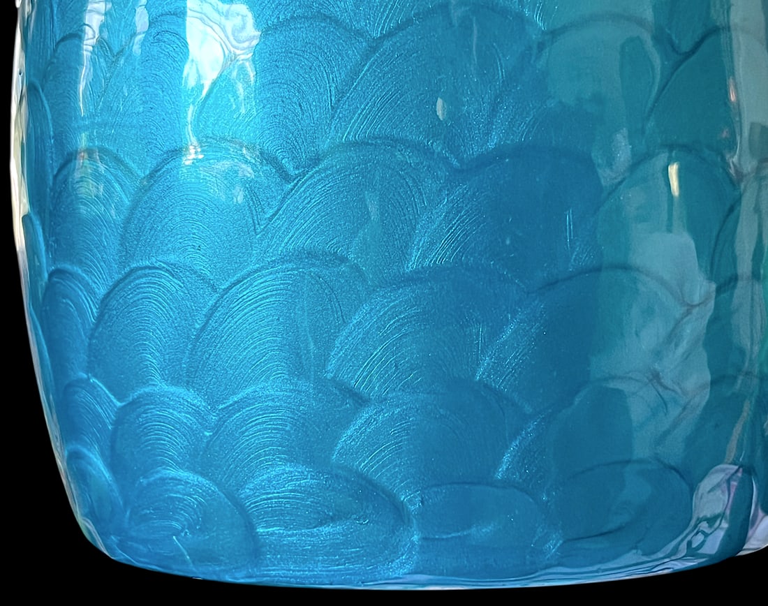 Vintage Aluminum Chrome and Turquoise Guilloché Effect and Ice Bucket / Wine Chiller With Lid - 4