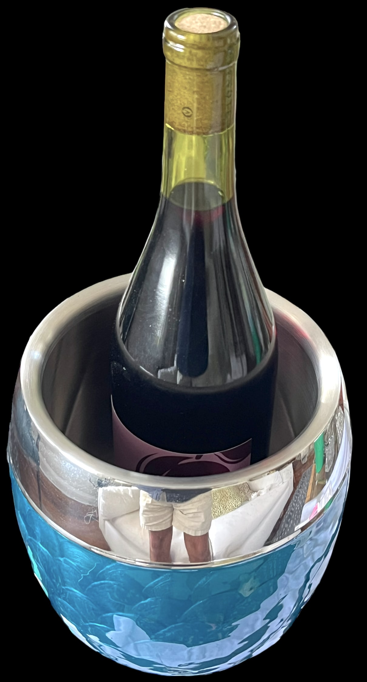Vintage Aluminum Chrome and Turquoise Guilloché Effect and Ice Bucket / Wine Chiller With Lid - 5