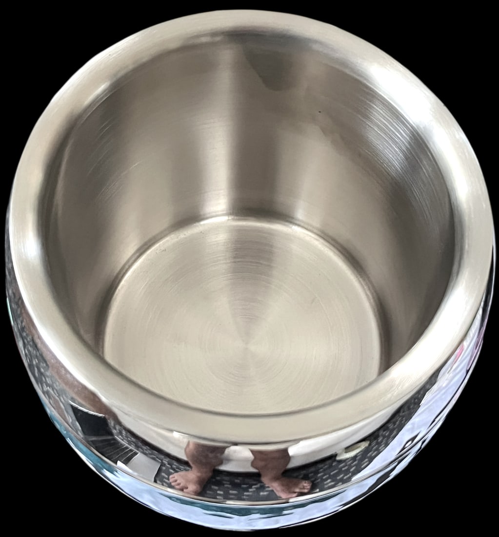 Vintage Aluminum Chrome and Turquoise Guilloché Effect and Ice Bucket / Wine Chiller With Lid - 7